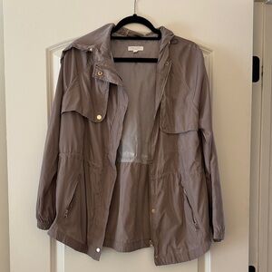 Women's Taupe Hooded wind breaker rain jacket